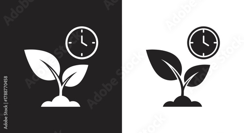 Minimalist Plant Growth and Time Vector Icon for Investment and Development Concepts