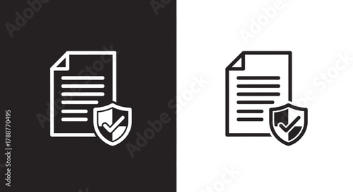 Minimalist Secure Document Vector Icon with a Shield and Checkmark for Data Protection