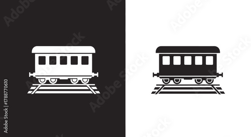 Minimalist Train Car on Railroad Tracks Vector Icon Silhouette