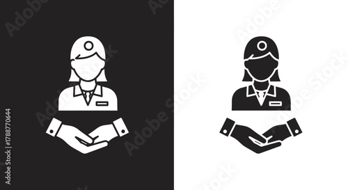 Minimalist Medical Care Vector Icon with Doctor and Support Hands Symbol