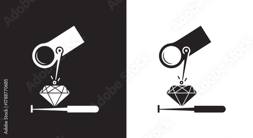 Minimalist Diamond Inspection Vector Icon Set for Gemology and Jewelry Logo Design
