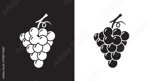 Grape Bunch Icon Vector Set Simple Fruit Symbol in Minimalist Black and White for Wine or Food Branding