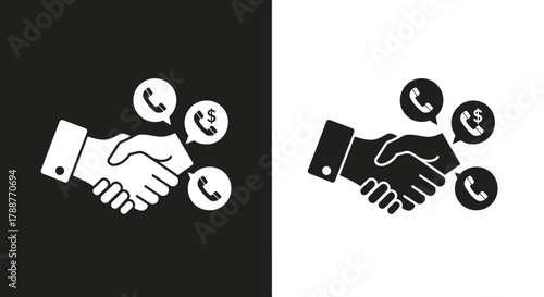 Business Deal Vector Icon with Handshake Phone and Money Symbol for Sales and Agreement