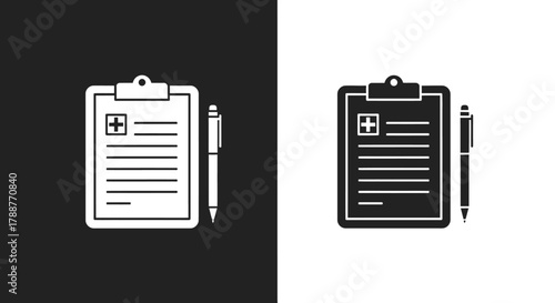 Minimalist Medical Clipboard Vector Icon with Pen for Health Record and Report Design