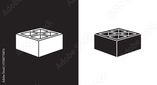 Minimalist Geometric Cinder Block Vector Icon in Black and White Style