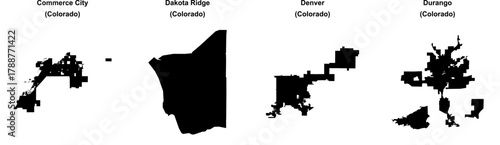 Commerce City, Dakota Ridge, Denver, Durango outline maps