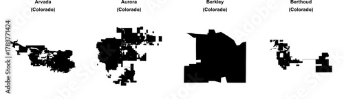 Arvada, Aurora, Berkley, Berthoud outline maps