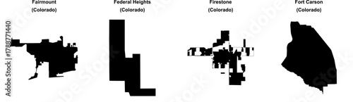 Fairmount, Federal Heights, Firestone, Fort Carson outline maps