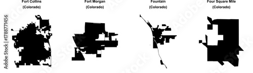 Fort Collins, Fort Morgan, Fountain, Four Square Mile outline maps