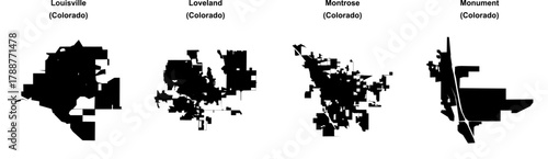 Louisville, Loveland, Montrose, Monument outline maps