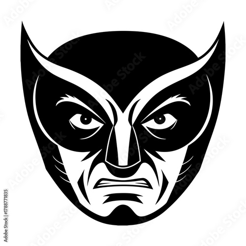 Heroic Masked Fighter Face Silhouette Design Vector Illustration