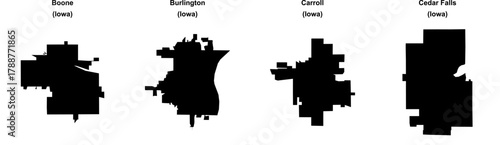 Boone, Burlington, Carroll, Cedar Falls outline maps