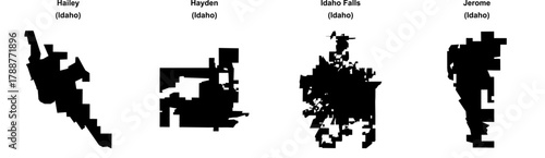 Hailey, Hayden, Idaho Falls, Jerome outline maps