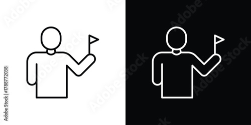 Tour guide people icon line vector illustration. vector graphics