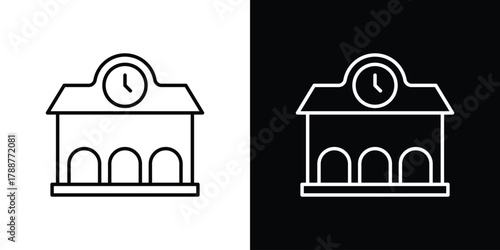 Train station building icon line vector illustration. vector graphics