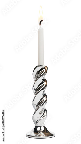 PNG Silver party candle candleholder candlestick decorative.