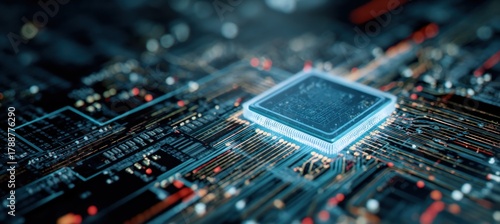 Close-up of a modern computer processor on a circuit board.