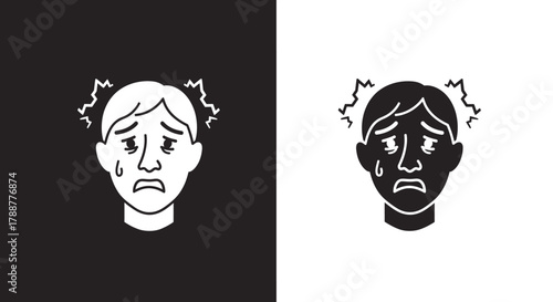 Anxious Face Glyph Vector Icon Showing Stress Panic and Fear