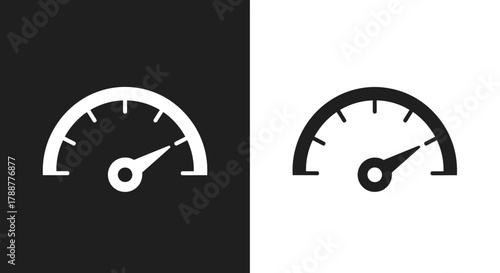 Minimalist Speedometer Gauge Vector Icon Set in Black and White for Dashboard UI