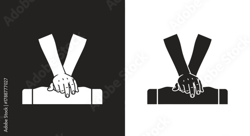 Icon Set Vector of Minimalist Hands Pressing a Handle in Black and White
