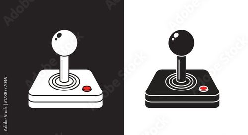 Icon Set Vector Illustration of a Simple Retro Joystick Game Controller