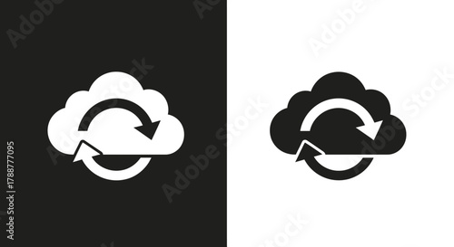 Minimalist Cloud Sync Vector Icon with Circular Refresh Arrows Symbol