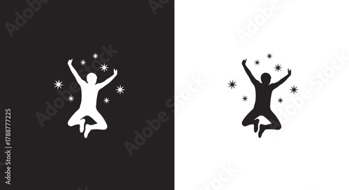 Logo Template Vector of a Jumping Person Silhouette with Stars for Success
