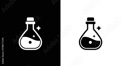 Vector Icon of a Minimalist Magic Potion Flask Symbol in Black and White Glyph Style