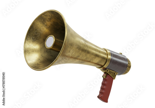 Tableau sur toile Isolated megaphone for announcements, antique-style vintage metallic bullhorn sp