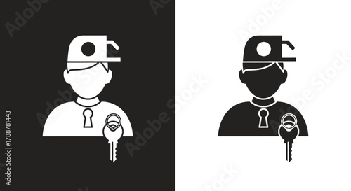 Minimalist Locksmith Person Icon Vector with Key and Keyhole Symbol