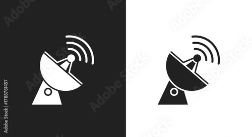 Minimalist Satellite Dish Vector Icon with Signal Waves for Technology and Communication