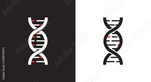 Icon Set Minimalist DNA Helix Vector with Red Accents for Science and Technology