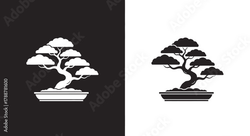 Bonsai Tree Silhouette Vector Icon in Minimalist Japanese Style
