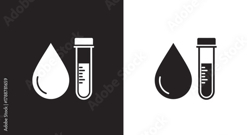 Medical Test Vector Icon with Blood Drop and Laboratory Vial Glyph