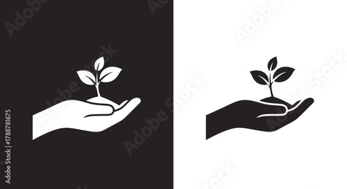 Minimalist Icon Set Vector of Hand Holding Plant Sprout for Growth and Nature Concepts