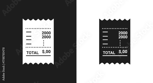 Black and White Store Receipt Icon Vector Illustration Set.