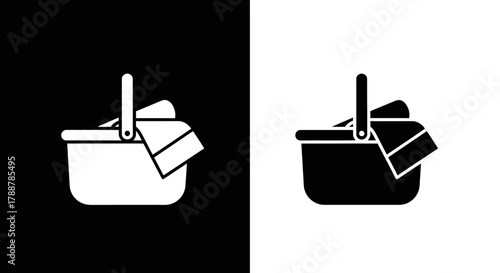 Minimalist Picnic Basket Glyph Vector Icon in Black and White