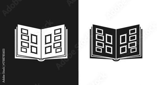 Stamp Collecting Album Vector Icon with Minimalist Postage Stamps Graphic