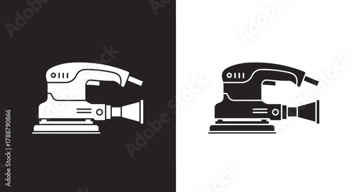 Minimalist Power Sander Tool Icon Vector in Black and White Glyph Style