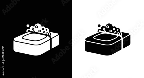 Minimalist Bar of Soap Icon Vector with Bubbles for Hygiene and Cleaning