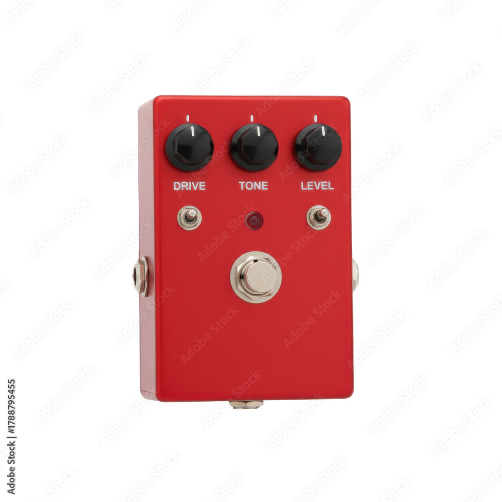 Fototapeta premium Close Up of Red Guitar Effect Pedal with Drive, Tone and Level Controls