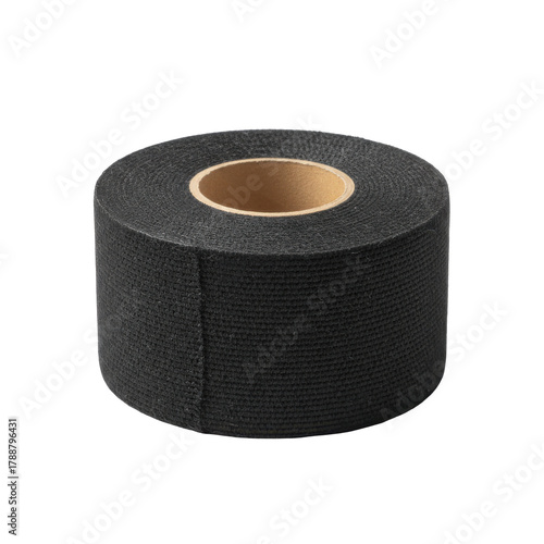 Close up view of a black hockey grip tape roll on simple background