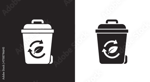Minimalist Eco Recycle Bin Vector Icon with Leaf and Arrow Symbol