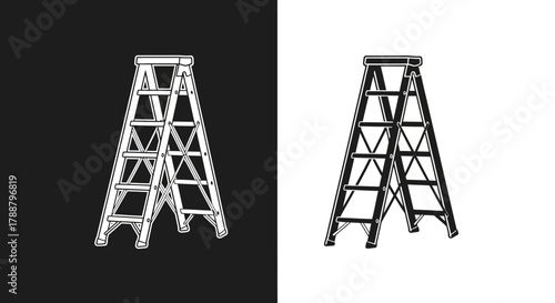 Bold Stepladder Vector Icon Illustration for Construction and Home Improvement