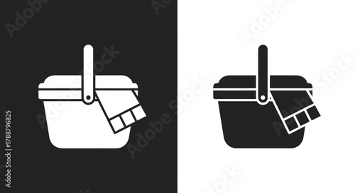 Minimalist Picnic Basket Vector Icon Set Black and White Silhouette for Food and Outdoor Design