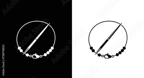 Modern Jewelry Making Vector Logo Template of a Needle and Beaded Bracelet