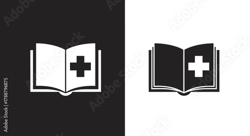 Icon Vector of a Medical Book with Health Cross Symbol in a Minimalist Flat Style