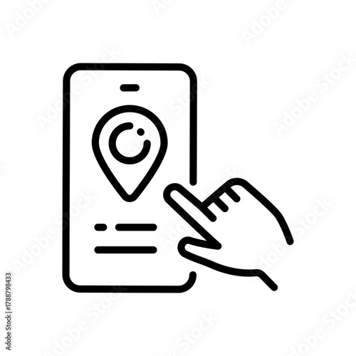 Sharing app outline icon. Car share service line symbol. Car, location, map, navigation, GPS, pin, vehicle on white background vector.