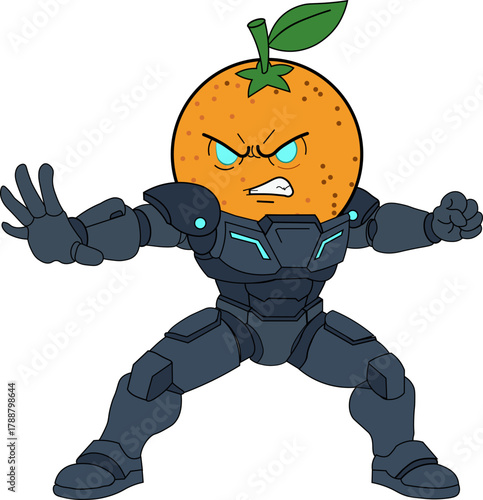 Furious orange superhero ready for epic battle isolated