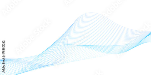 Abstract blue stripes wave line on transparent background Digital frequency track equalizer Stylized line art background. Vector illustration. Wave with lines created using blend tool Curved wavy line